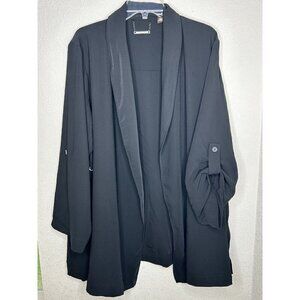 T Tahari Jacket Womens 2X Black Open Front Roll Tab Sleeve Side Laces Pockets